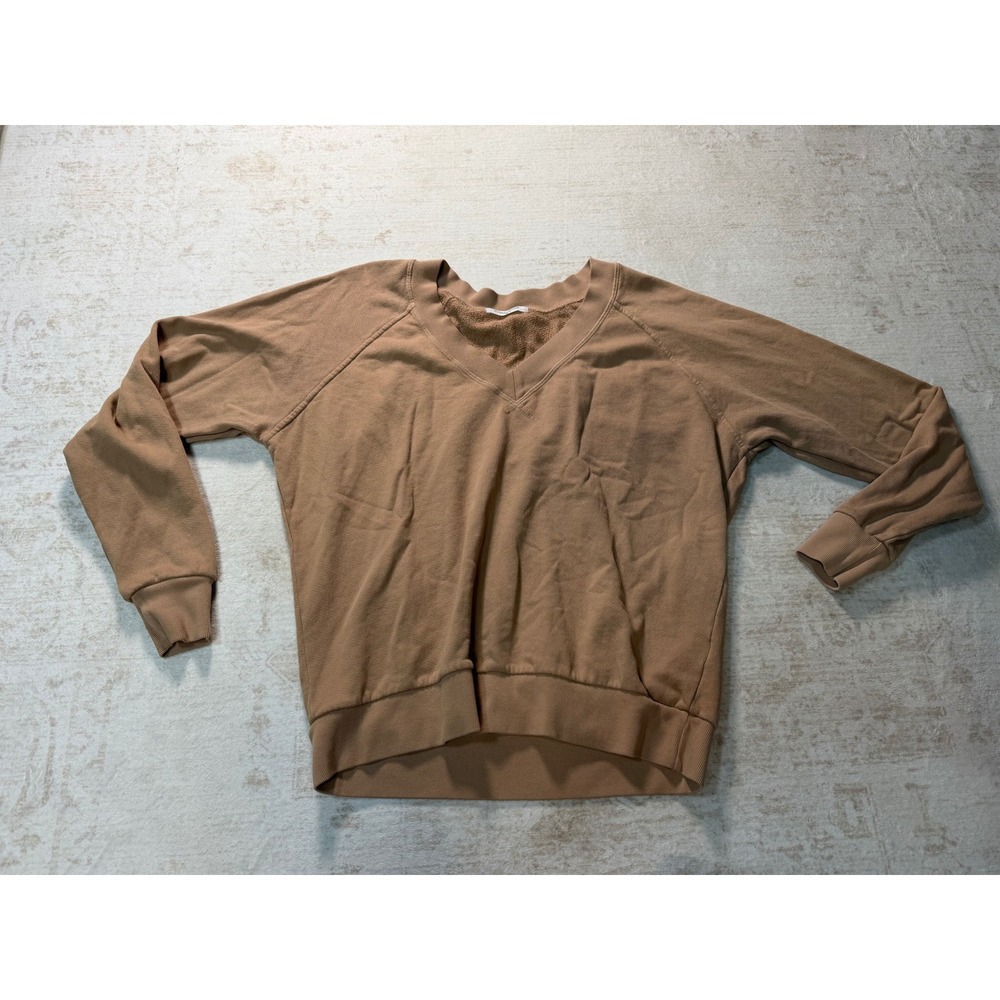 Perfect White Tee Womens V Neck Sweatshirt Tan Brown Cotton French Terry M